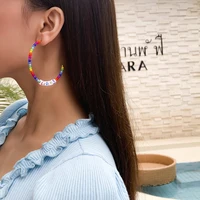 bohemian contrast rainbow rice bead earrings simple geometric c shaped ccb letter earrings