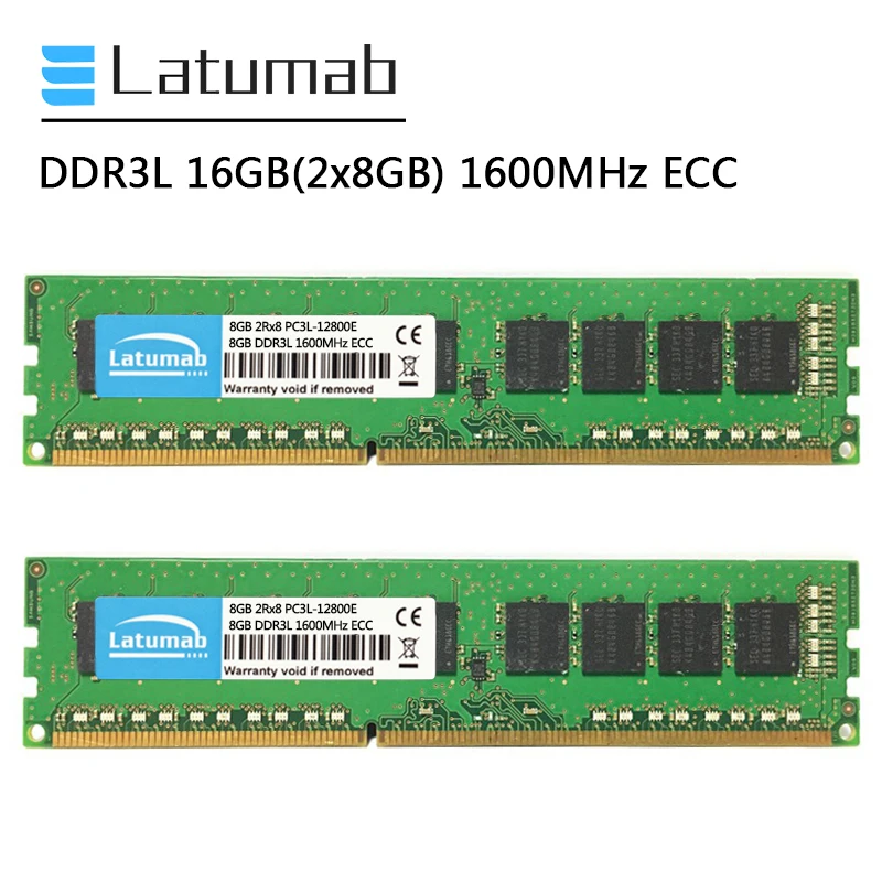 Latumab DDR3L 16GB (2x8GB) 1600MHz Workstation Memory 240Pin ECC UDIMM PC3L-12800E Memoria RAM DDR3 1.35V ECC Unbuffered Memory enlarge