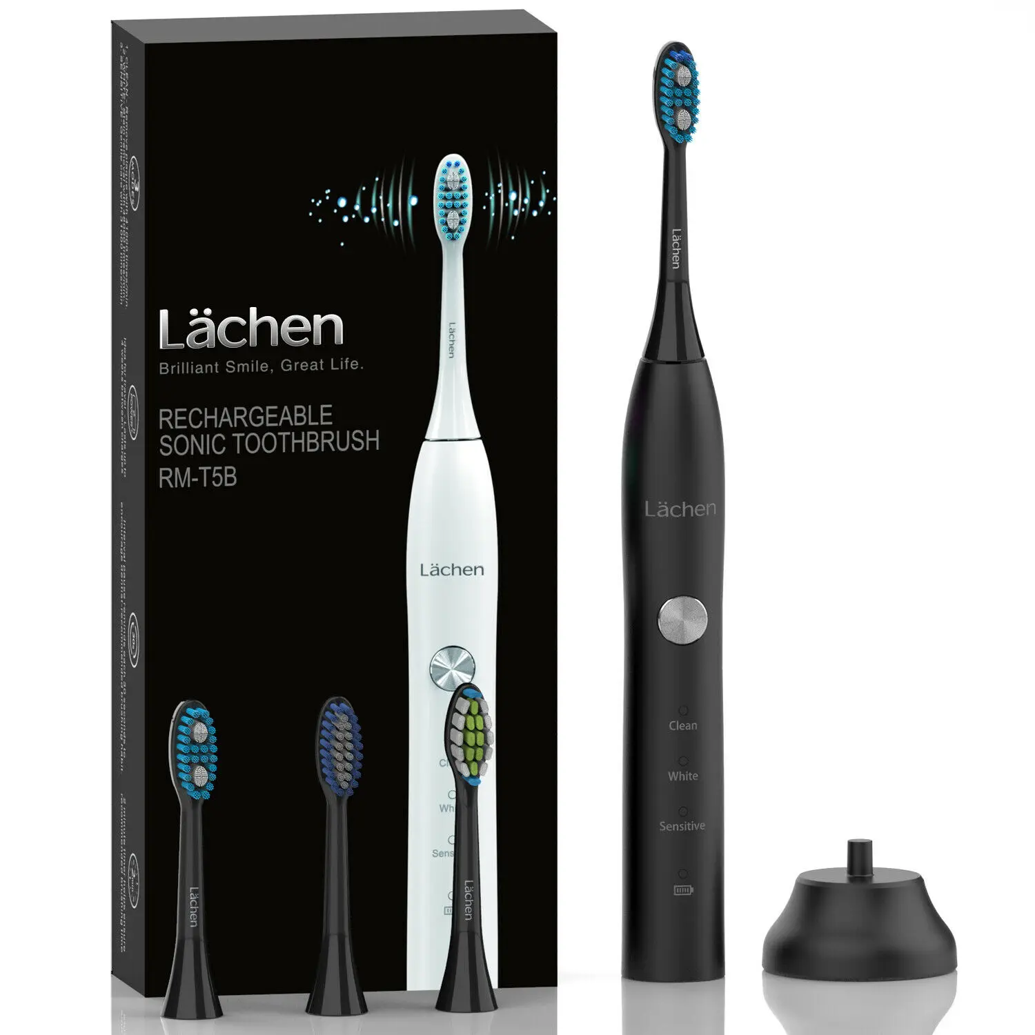 

Lachen T5 Sonic Electric Toothbrush USB Rechargeable 3 Modes 4 Brush Heads 48,000 oscillations per minute