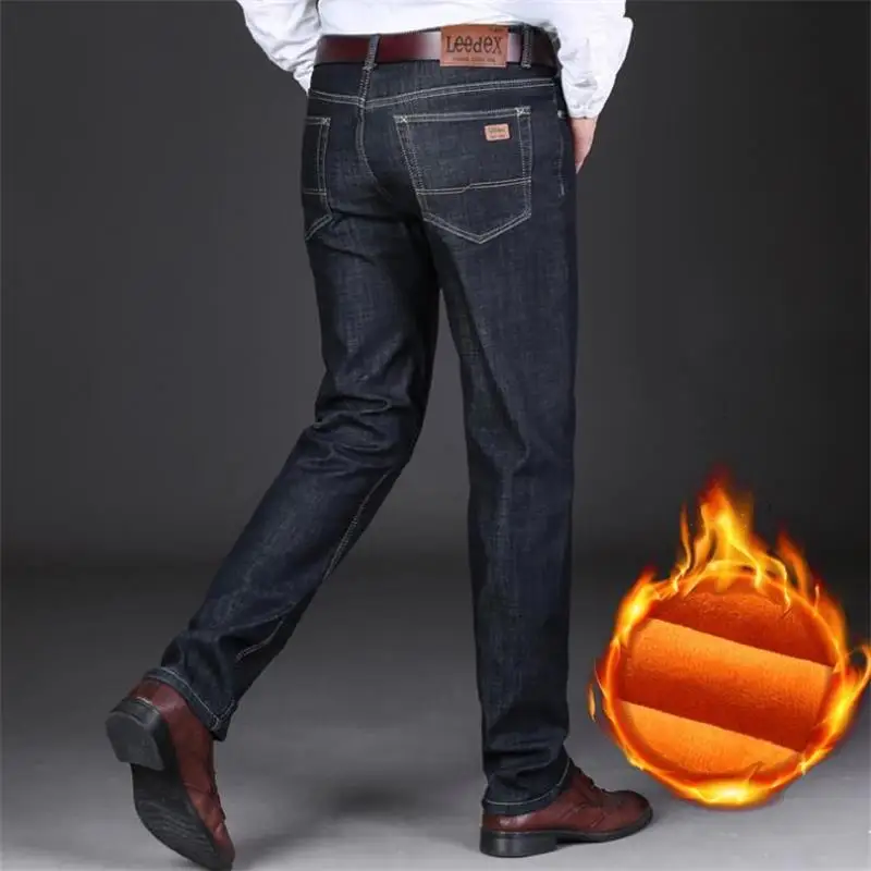 

Качественные осенние удобные дышащие свободные Новые мужские джинсы AAA +, шерстяные расстроенные сохраняющие тепло брюки, Осенние большие р...