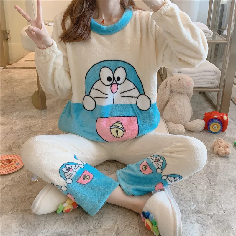 Осенне зимний пижамный комплект дамские фланелевые пижамы Женский костюм из