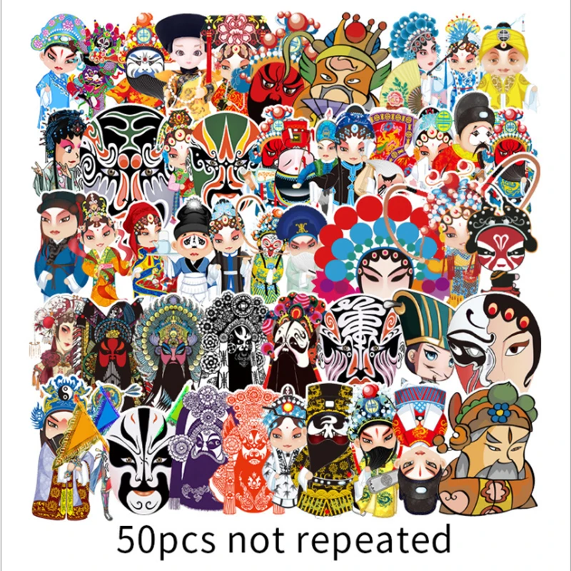 

50 pcs Theater opera characters Face Graffiti Waterproof Skateboard Travel Suitcase Phone Laptop Luggage Stickers Cute Kids Girl