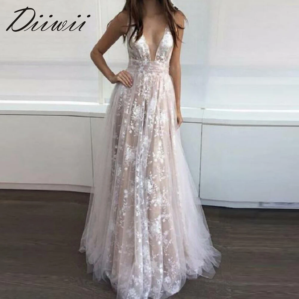 Женское кружевное платье Diiwii длинное свадебное с глубоким V образным вырезом