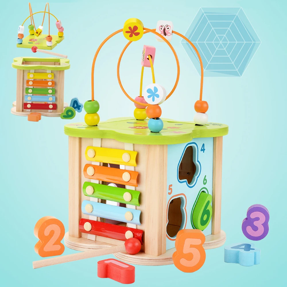 6 в 1 деревянные строительные блоки активный кубик бисера лабиринт многоцелевая