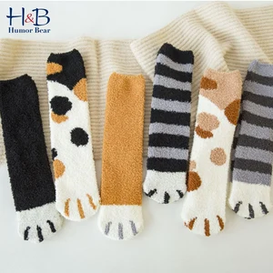 Носки Humor Bear Плюшевые коралловые шерстяные носки Мультяшные осенне-зимние носки с кошачьими когтями милые толстые теплые домашние носки для сна