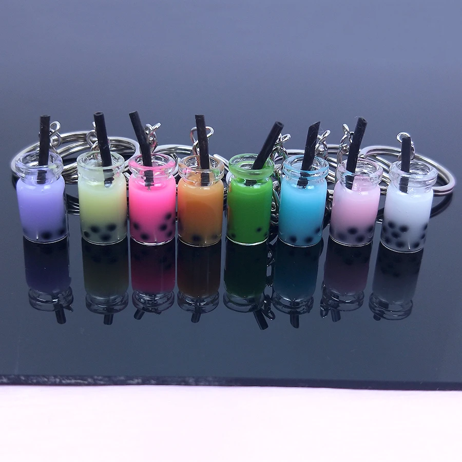 Уникальный дизайн бутылки мини Кубок сок брелок смолы жемчужный молочный чайный