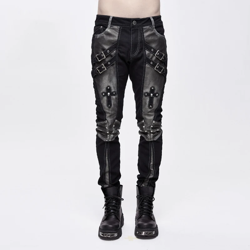 Мужские брюки с заклепками Devil Fashion черные длинные в стиле панк-рок повседневные |