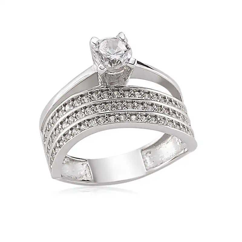 

Серебряное женское кольцо Silverlina с тремя рядами камней