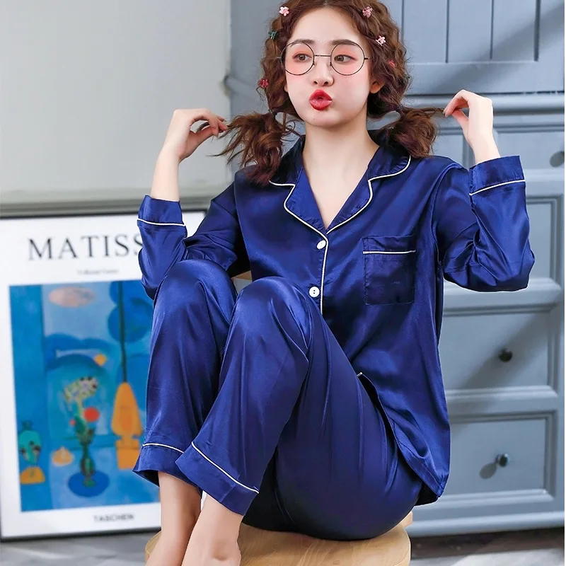 Осень 2019 женские атласные пижамы комплекты из 2 предметов шелковые для девушек