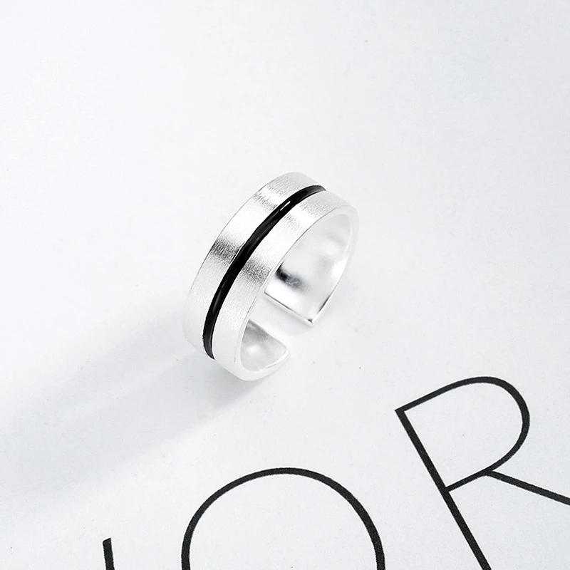 LouLeur Real 925 Silver Sterling Rings Minimalist Line High Quality Wide Ring for Women Casual Office Party Ring Fashion Jewelry