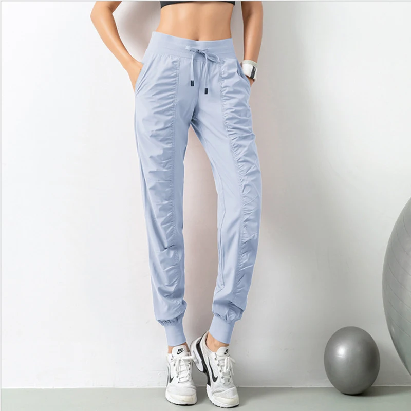 

2021 Summer Women Quick Dry Drawstrings Loose Sports Pants Running Yoga Exercise Pants Pocket Elastic Waist Fitness Trousers