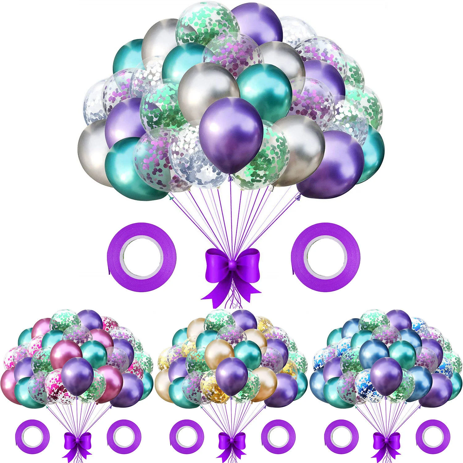 

30pcs Metallic Chrome Color Mermaid Balloon Set Confetti Sequin Transparent Balloon Set Wedding Birthday Party Decoration