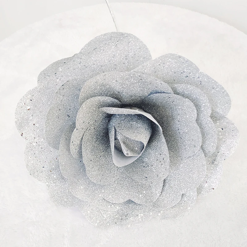 Новый яркий большой цветок розы искусственный блестящий порошок рождественские