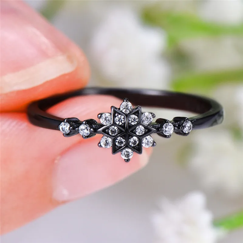 

2021 Fashion Snowflake Ring 100% Real 925 Sterling Silver Wedding Ring Promise Love Engagement Rings for Female Christmas Gifts