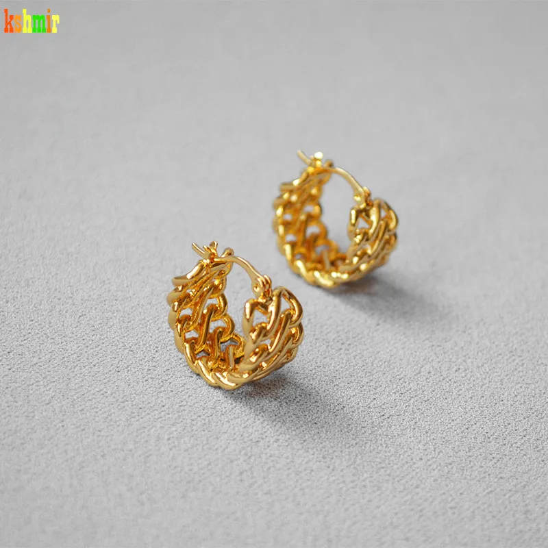 

kshmir Golden trumpets weaving cast women earrings for ms hollow out ear hole style earrings simple geometric circular earrings