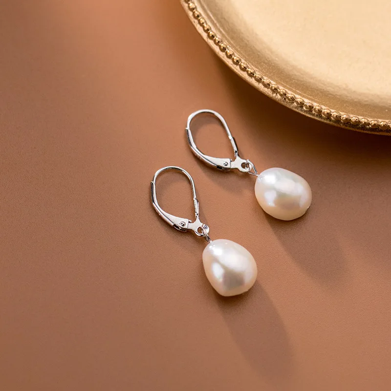 

925 Sterling Silver Freshwater Pearl Dangle Earrings Women Trend Nice Jewelry New Year Gift