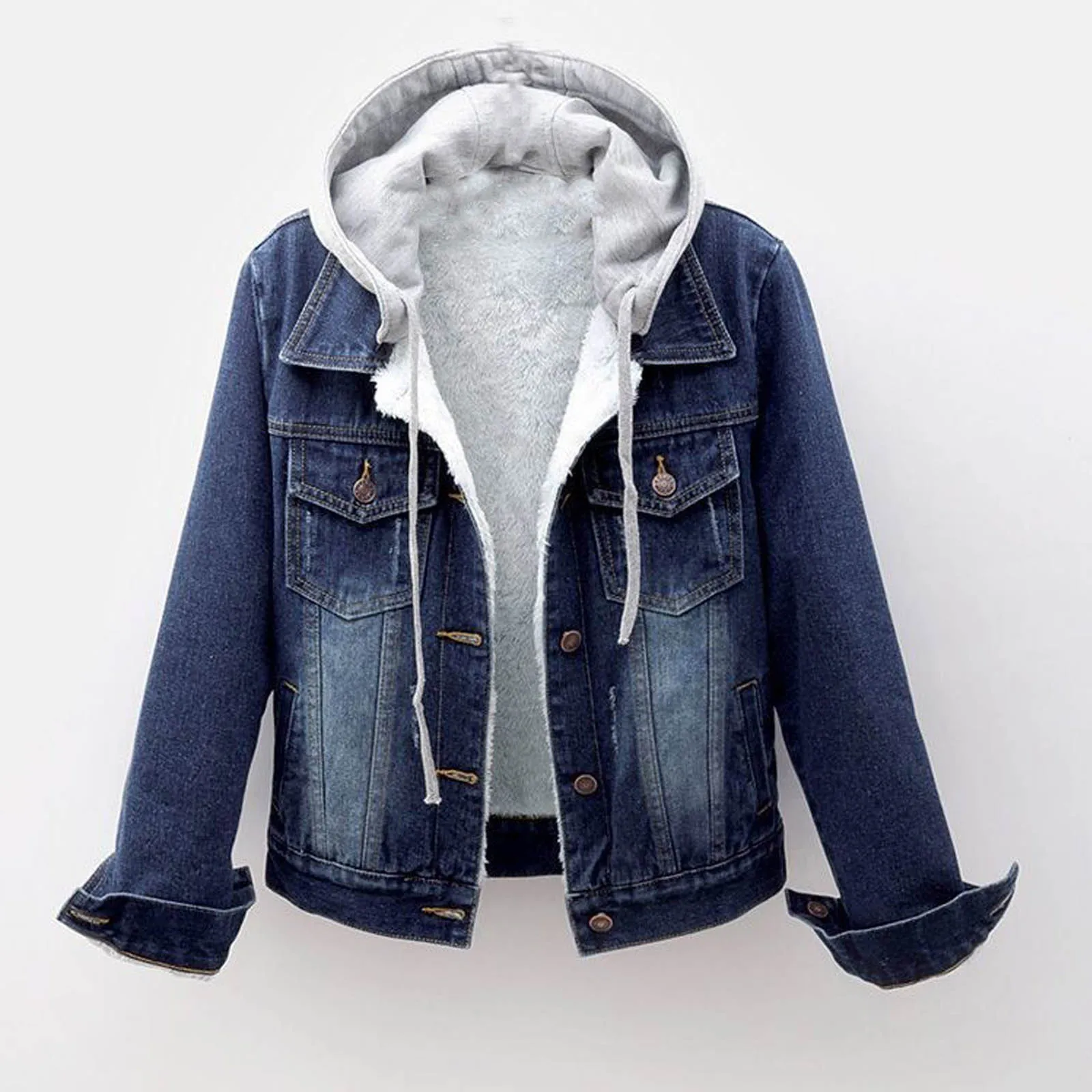 

Denim Jacket Womens Hooded Coats Autumn Winter Slim Fit Casual Streetwear Jean Jackets Vintage Button Trendy Coat For Women