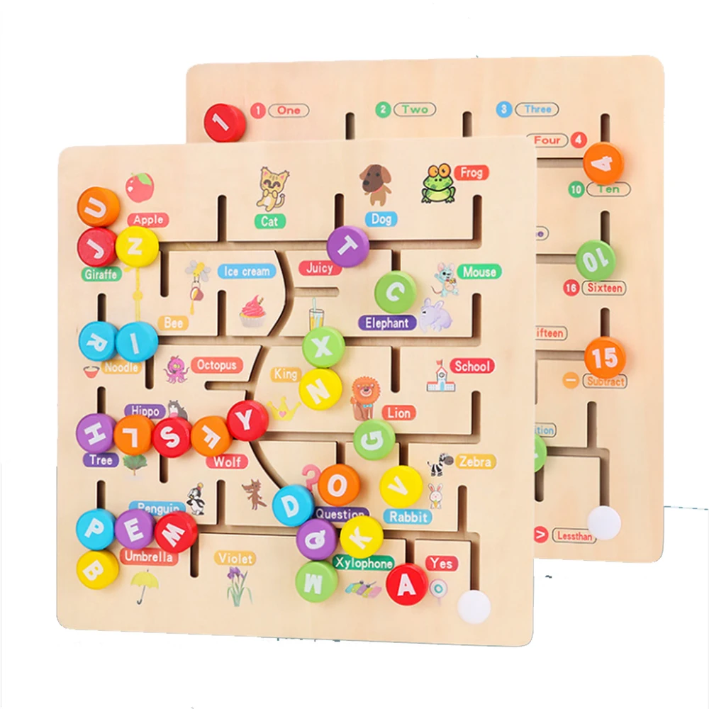 

Children's Early Education Toys Number Alphabet Labyrinth Wooden Toys Beaded Building Block Puzzle
