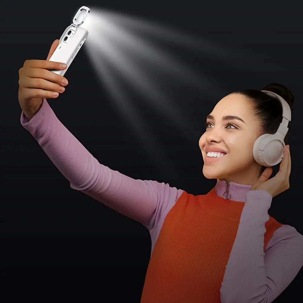 for iphone 12 11 pro max phone case fill light selfie beauty ring light flash case with 54 lamp bead adjustable stepless dimming free global shipping