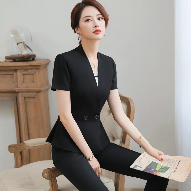 

Business Suit Women's Summer Small Suit Thin Coat Short Sleeve Suit Skirt Fashion Suit Hotel Beautician Overalls Office Uniforms