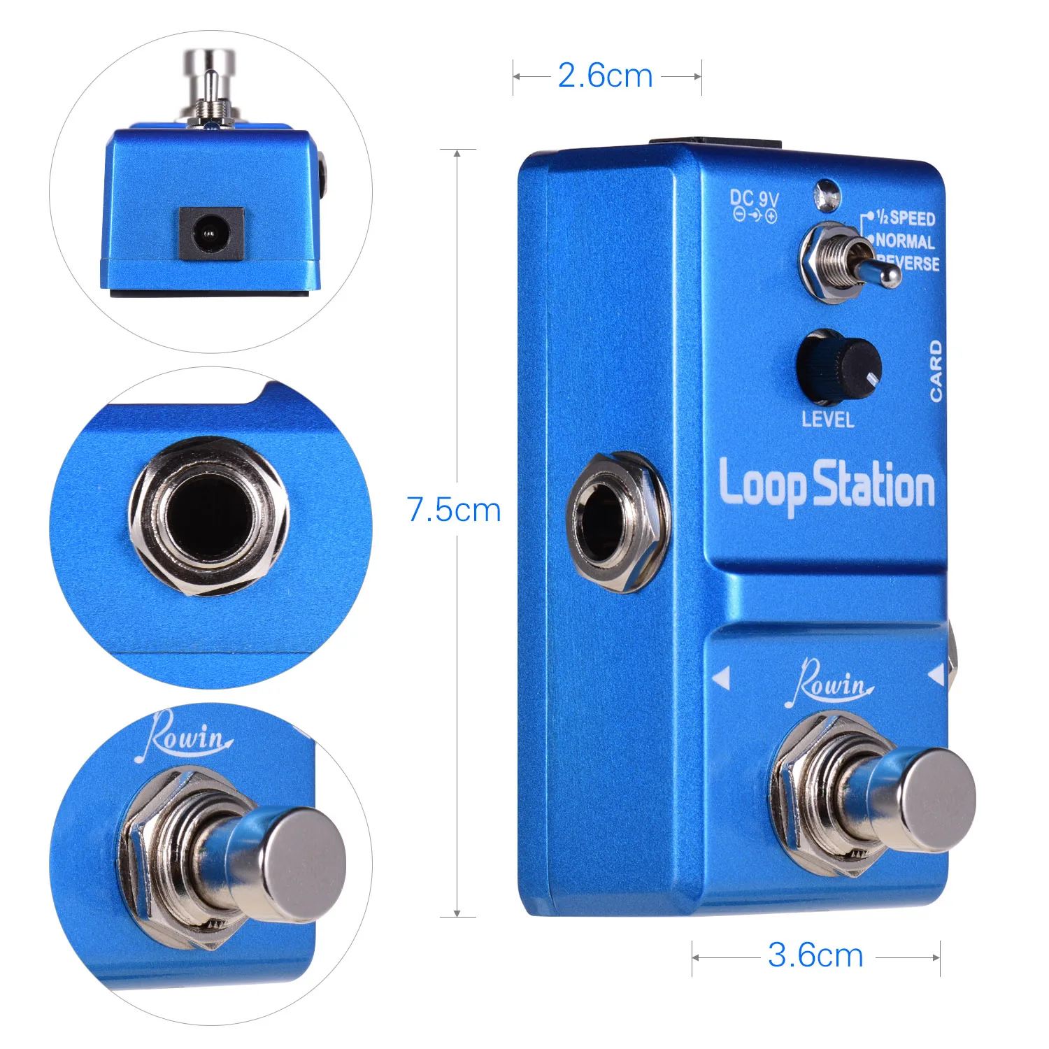 

Rowin Loop Station Mini Guitar Looper Effect Pedal 10 Minutes Recording Time 3 Working Modes True Bypass Full Metal Shell
