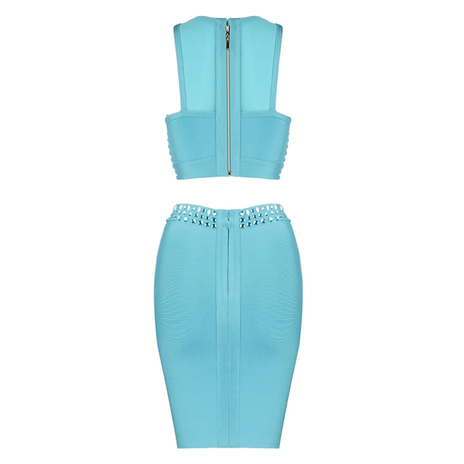 

Ailigou 2021 Summer New Women'S Bandage Two-Piece Sexy Beaded Top + Tight Skirt Vestidos Party Suit