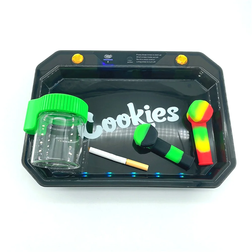 

Cool Black Flash LED Tobacco Rolling Tray Glow Herb Tray Octagonal Shape Herb Grinder Plate Cigarette Glow Smoking Roll Tray