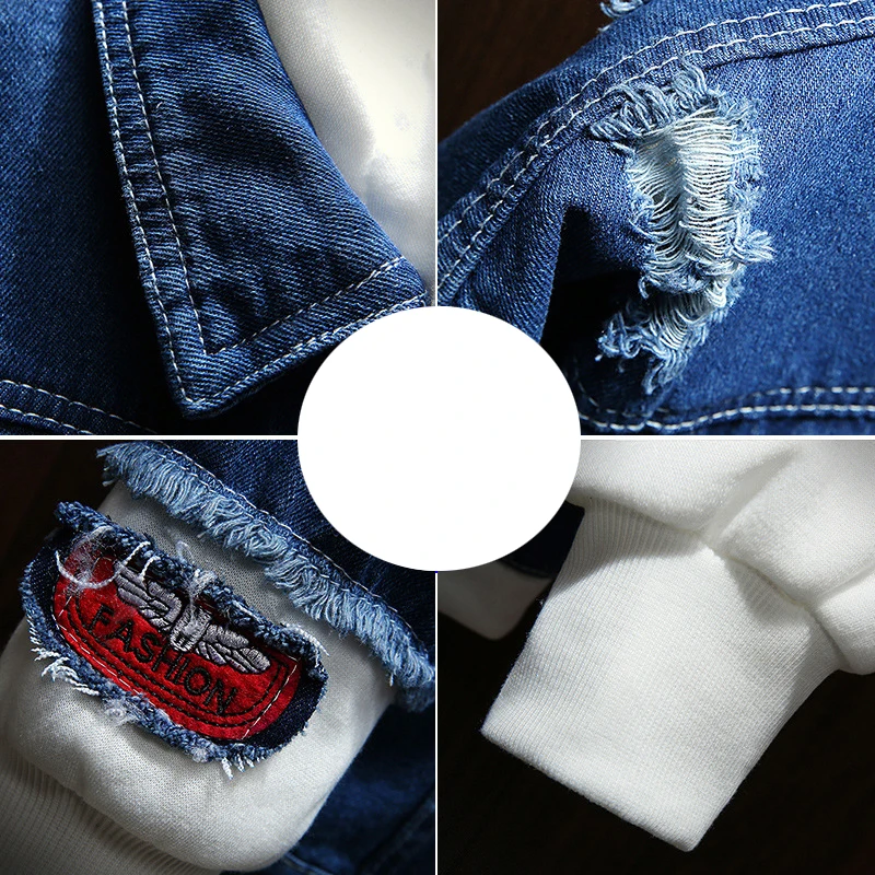 Мужские куртки весна осень имитация двух частей Лоскутная джинсовая куртка с