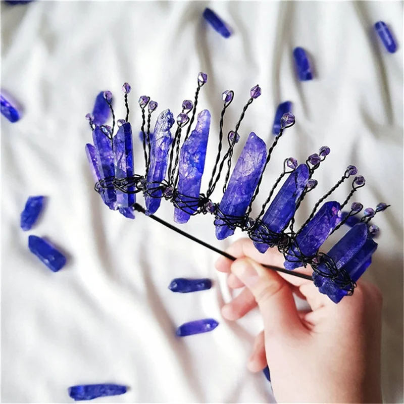 

Rainbow Quartz Crown Purple Crystal Quartz Headpiece Mermaid Crown Boho Wedding Crystal Festival Bridal Crown Trending Headband
