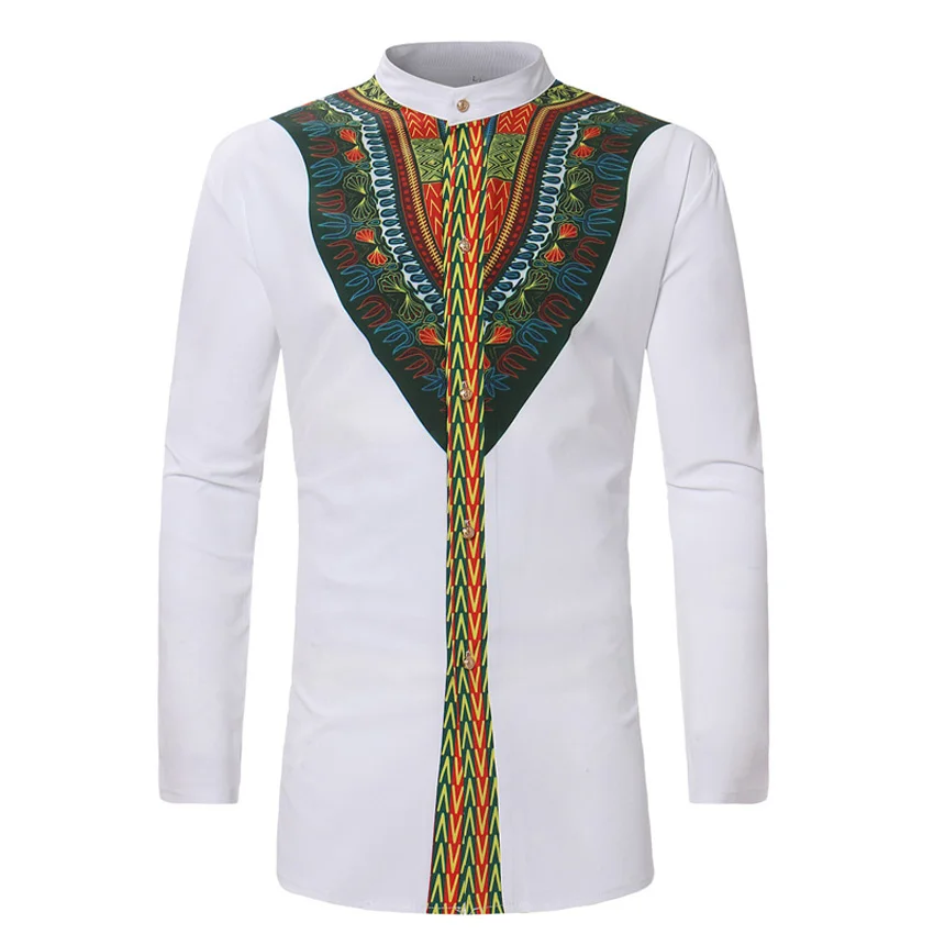 ZT-1090 color 15 African Dresses for Men 3D Dashiki Print Full Sleeve Shirt Bazin V-neck T-shirt Male Traditional Ethnic Tribe Style Tops Outfit - Цвет: ZT-1090 color 15