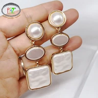 f j4z 2020 women drop earrings fashion imitation pearl earrings ladies square pearl shell earrings for party jewelry dropship
