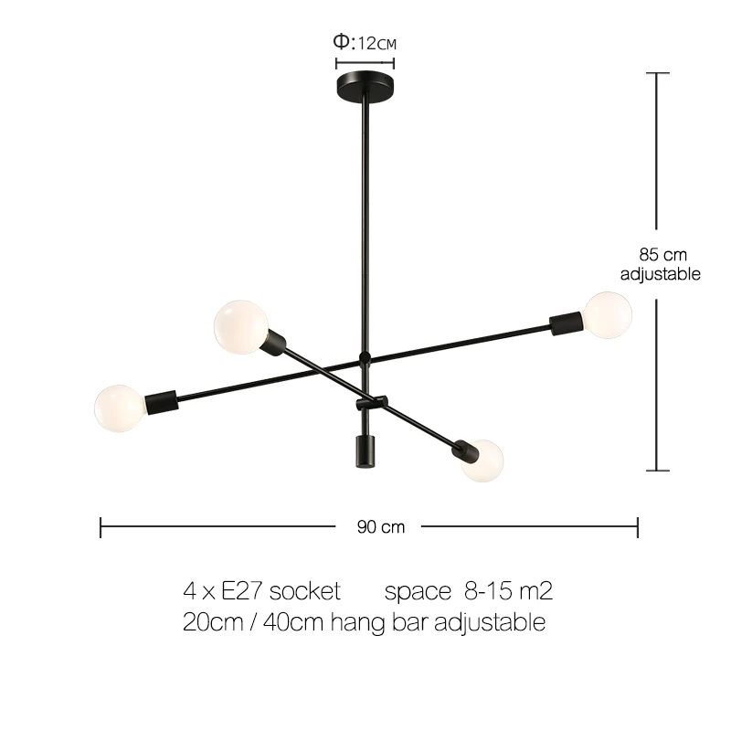 4 lights black DAR скандинавские вращающиеся люстры DIY подвесной светильник 220 в 110 В современная светодиодная люстра светильник ing для гостиной ресторанов - Цвет абажура: 4 lights black