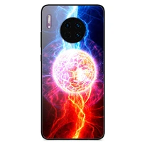 glass case for huawei mate 30 pro phone case back cover with black silicone bumper star sky pattern