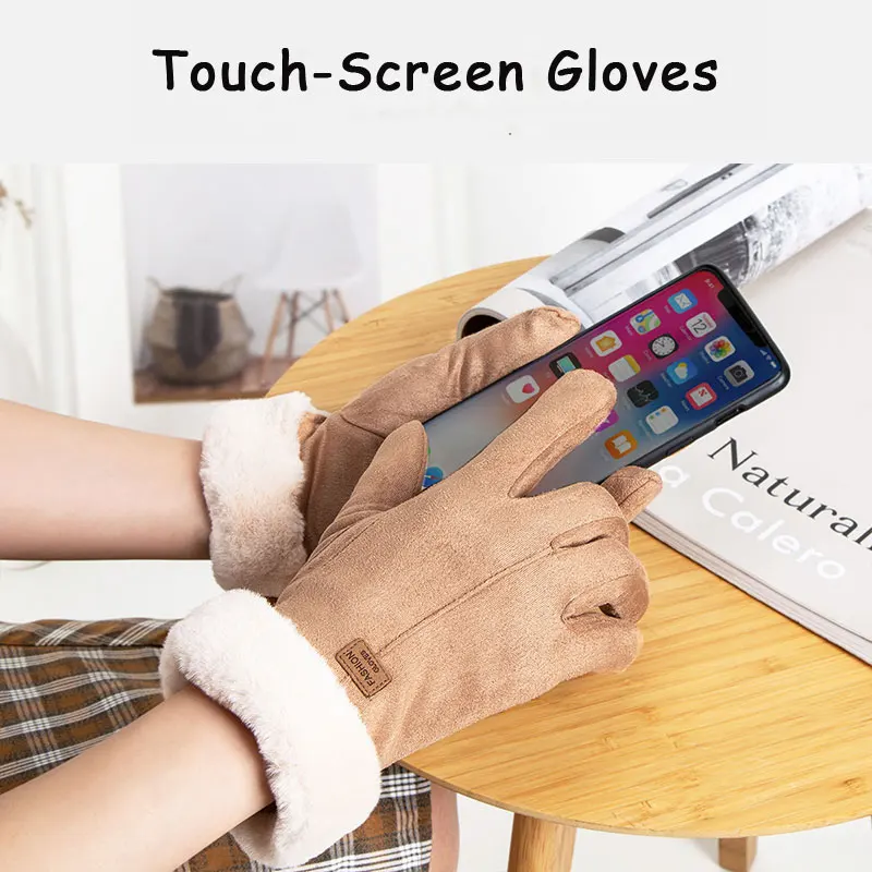Новинка зимние женские теплые перчатки с сенсорным экраном полный палец варежки