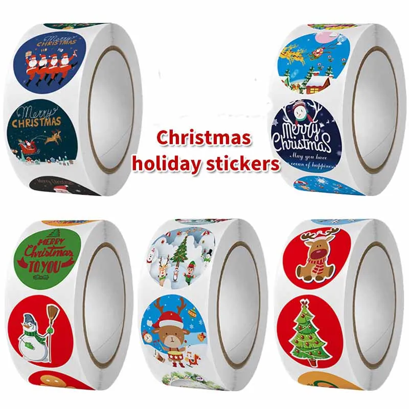 

Christmas Holiday Stickers 500pcs 2.5cm round shape Cartoon Labels For Kids Gift Adhesive Tag Waterproof For Stationery Sticke