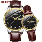 Часы для влюбленных пар, кварцевые часы для мужчин и женщин, люксовый топ-бренд, OLEVS водонепроницаемые часы, кожаные модные светящиеся часы, новинка uhr