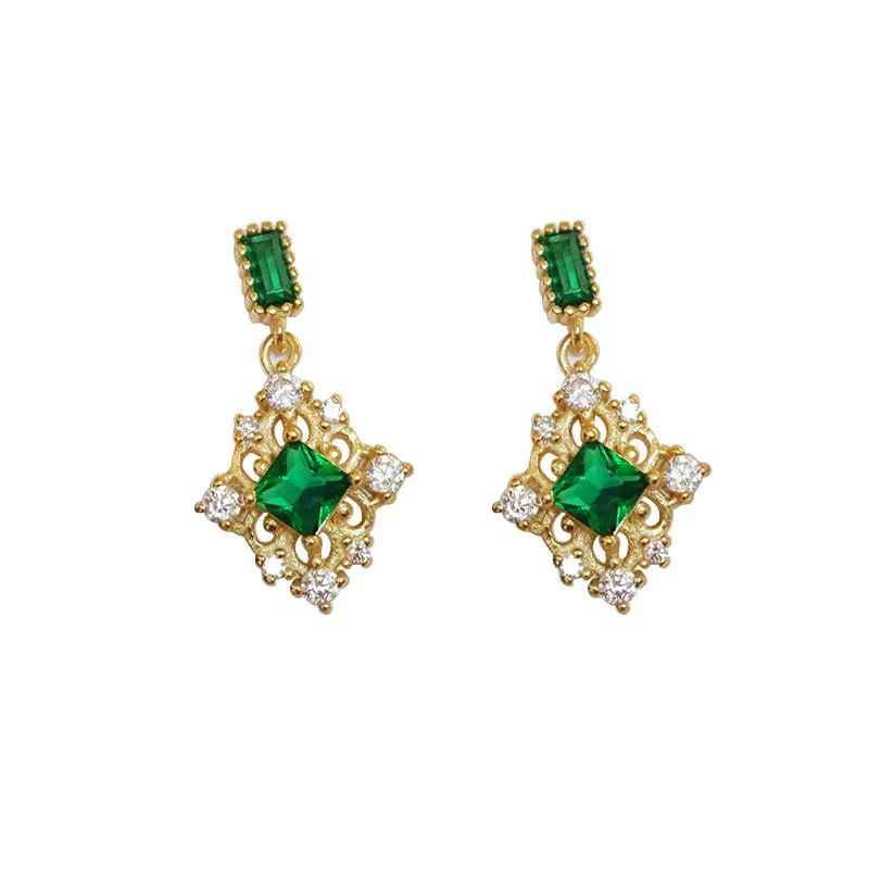 Сережки из серебра 925 пробы, изумруд, зеленый циркон, Французский дворец, женские серьги-гвоздики, 925 серебро, для девушек, дизайн, хорошее ювелирное изделие