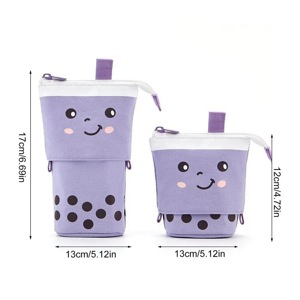 

Boba Tea Pencil Bag Canvas Pen Case Kawaii Stationery Ruler Pouch For School Girl Sweet Pens Holder Gift Box Flowers Storage