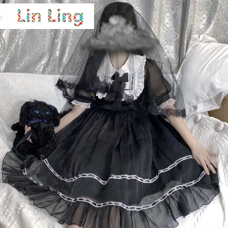 

Lolita Japanese soft girl sweet doll collar bowknot short sleeve dress Kawaii girl 2020 new summer sweet dress