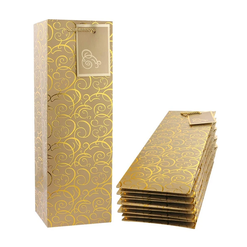 

Wine Bags, Kraft Paper Wine Bag 10 Pcs Gift Wine Bags with Handles, Single Bottle Paper Wine Bag Bulk for Christmas, Party, Shop