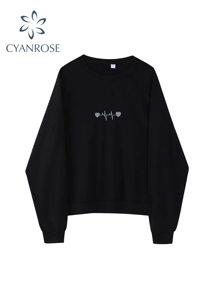 Женский пуловер в клетку с длинным рукавом и принтом сердца свободный Свитшот