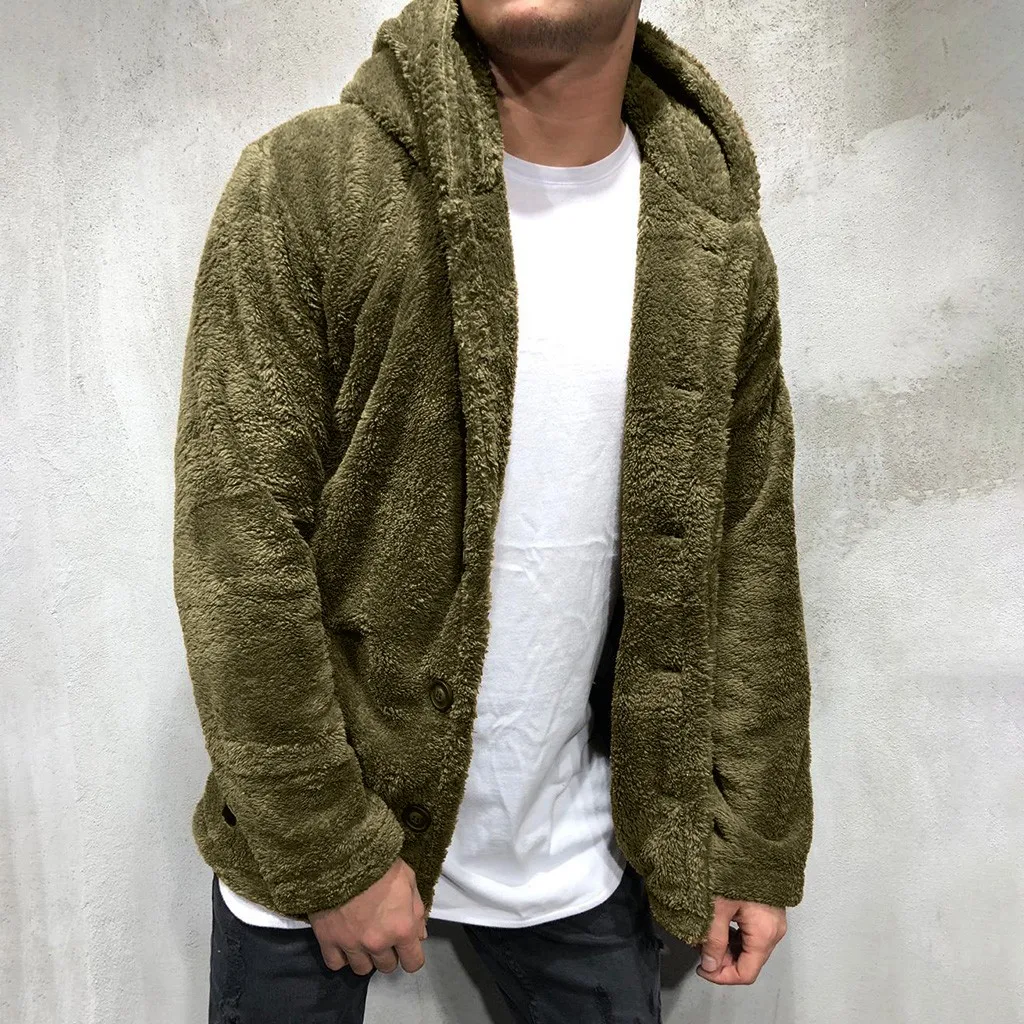 

New 2019 Hot Selling Men Coats Trendy Men Autumn Winter Solid Color Cardigan Casual Blouse Fleece Tops Coat