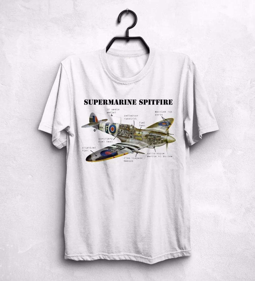 

Summer Funny Short Sleeve Cotton T-Shirts Ww2 Supermarine T Shirt World War Ii Warplanes Battle Of Britain Tee Shirts