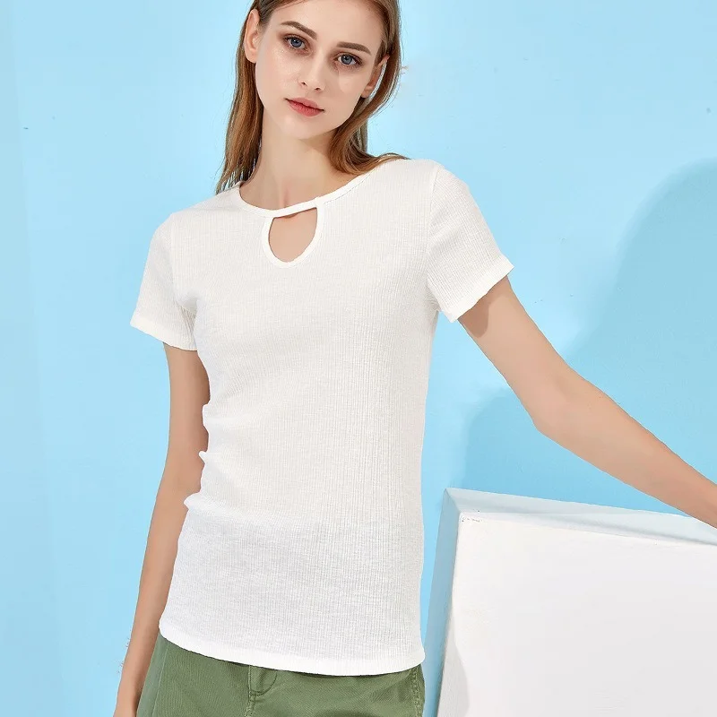 

Cross Border 2021 Amazon New Round Neck Short Sleeve Thread Casual T-shirt Women's Top