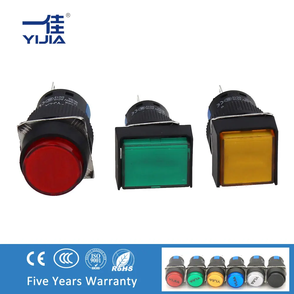 YIJIA 16 мм Φ кнопочный переключатель с 12 В 24 В 220 В светодиодсветильник кой 1NO 1NC круглая скругленная прямоугольная головка