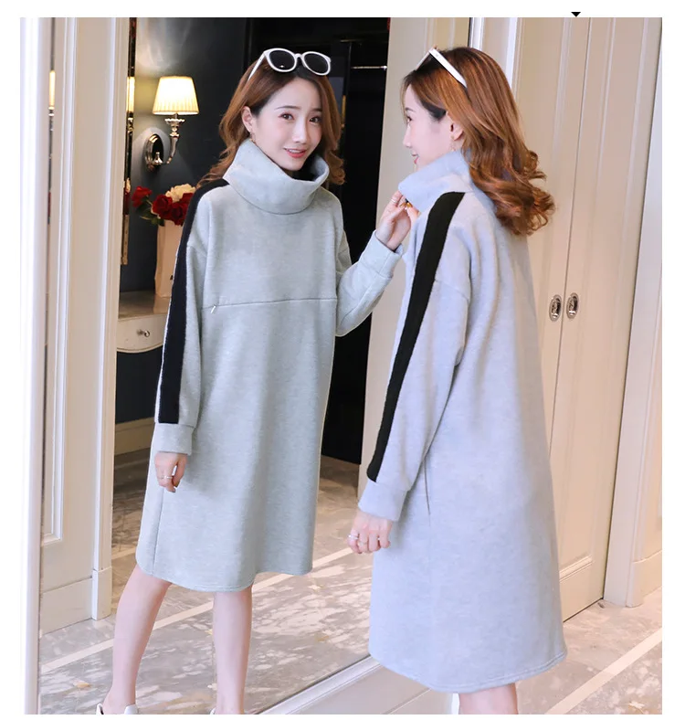 Теплое флисовое платье для беременных корейская мода бархатное кормления грудью