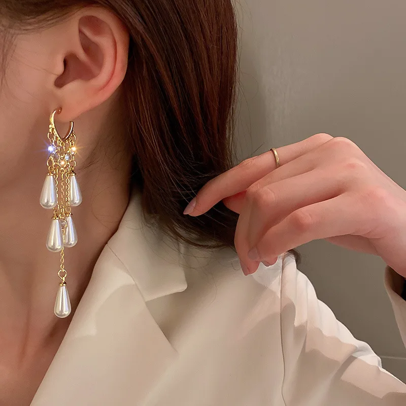 Ювелирные изделия из серебра 925 пробы с каплевидными жемчужинами серьги длинными