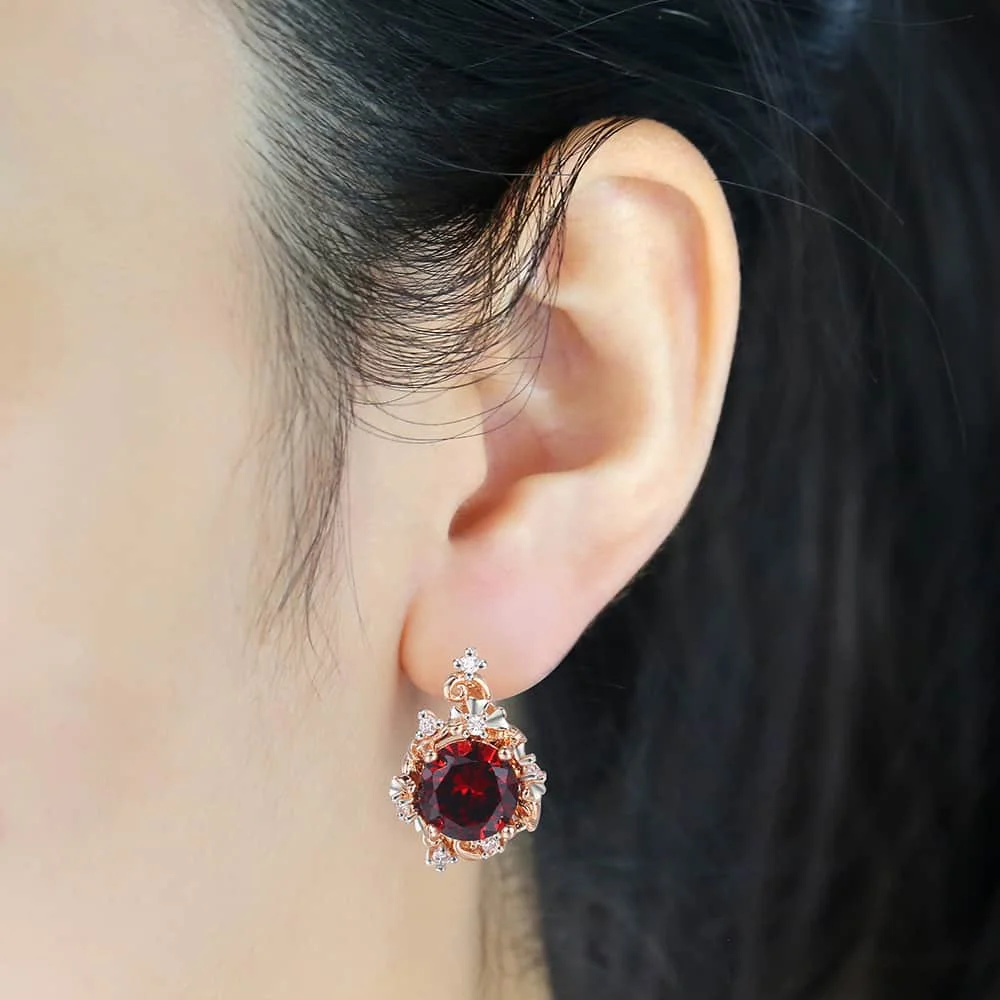 Женские круглые серьги из красного кубического циркония 585 пробы женские