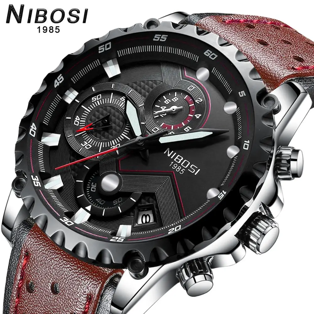 

NIBOSI Mens Watches Quartz Clock 2020 New Fashion Causal Leather watch men Sport wristwatch Chronograph Waterproof wrist watch