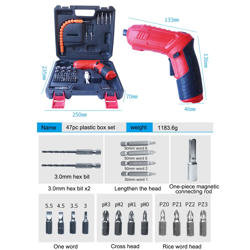 47 шт. Беспроводная электрическая дрель Мини Электрическая отвертка